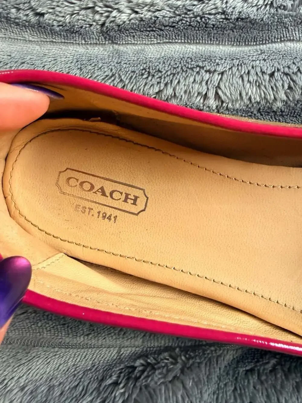 Coach Hellen Pink Patent Leather Trim Signature Canvas Flats Size 9B